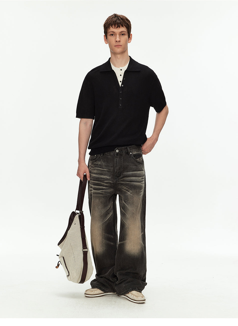 MADWITCH VINTAGE FAUX LAYER POLO TEE #AW26819