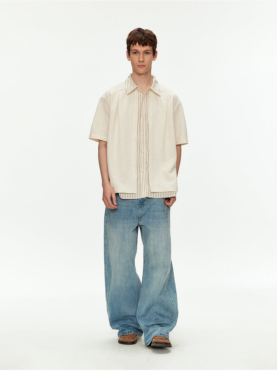 MADWITCH LINEN BLEND SHIRT COLLAR TEE #880925