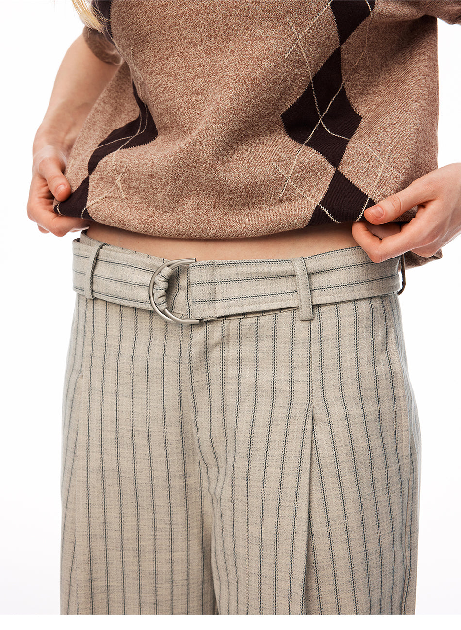 MADWITCH VINTAGE STRIPED BELTED WIDE-LEG TROUSERS #AW26170