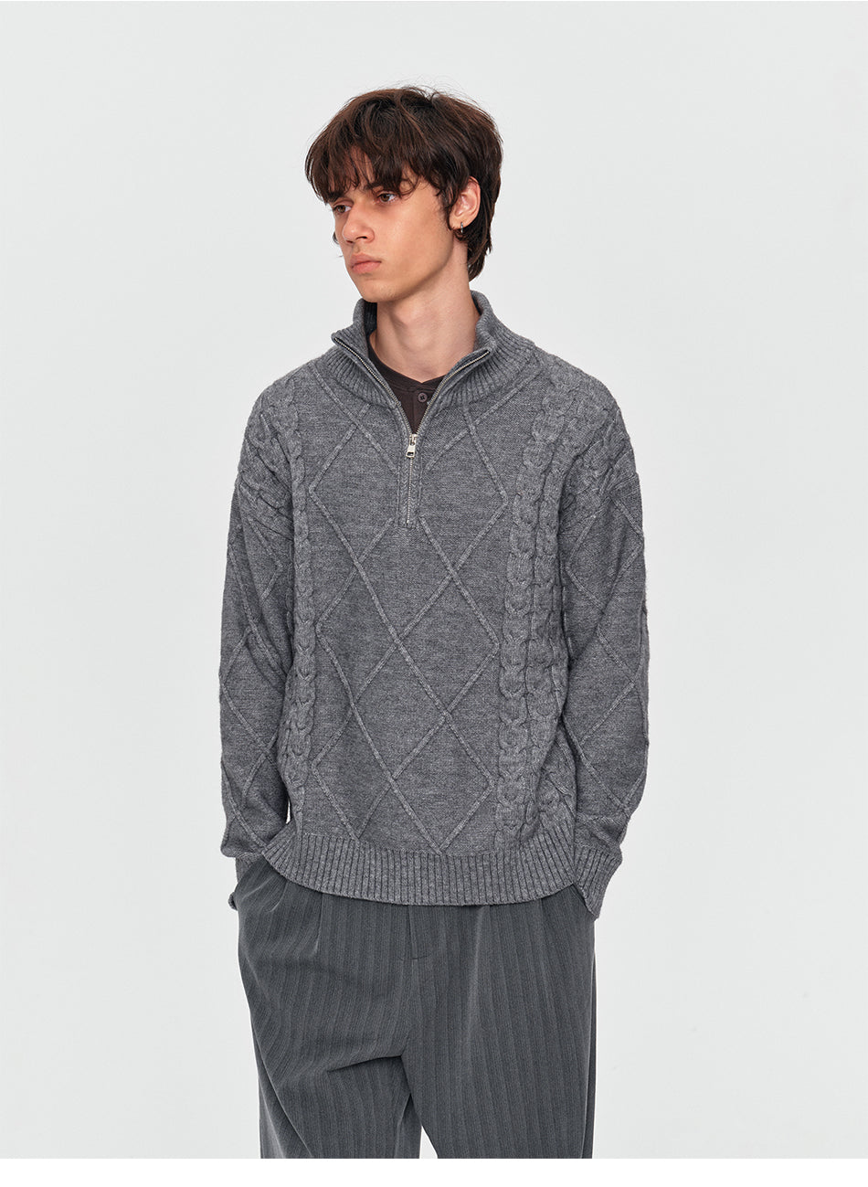 MADWITCH HALF-ZIP ARGYLE KNIT SWEATER #AW26825