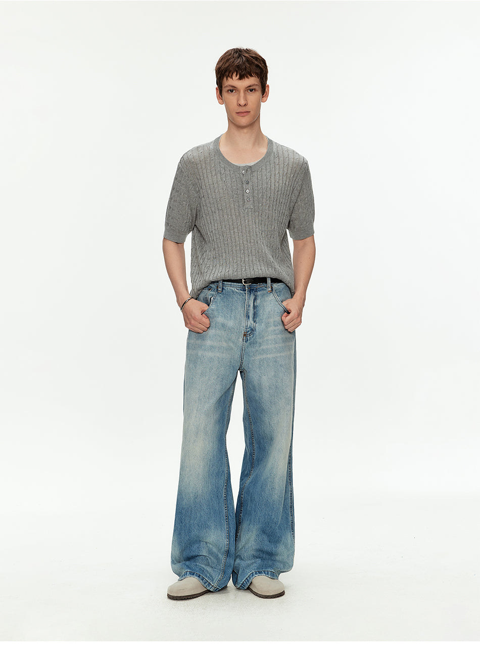 MADWITCH VINTAGE LYOCELL HENLEY KNIT SHIRT #AW26817