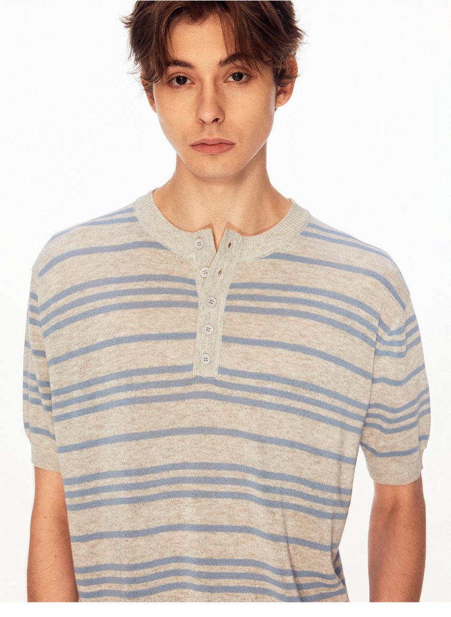 MADWITCH VINTAGE STRIPE HENLEY TEE 27525 - MadWitch Store