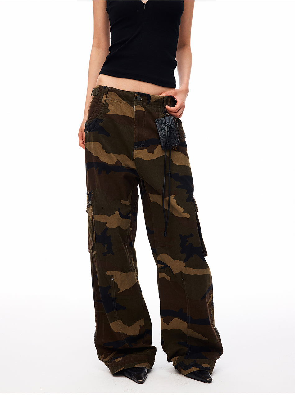 MADWITCH CAMO MULTI-POCKET BUCKLE-BACK CARGO TROUSERS #CK61026