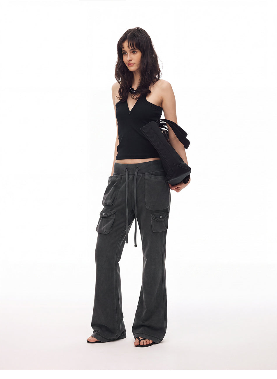 MADWITCH WASHED DISTRESSED MULTI-POCKET FLARE SWEATPANTS #CN61065