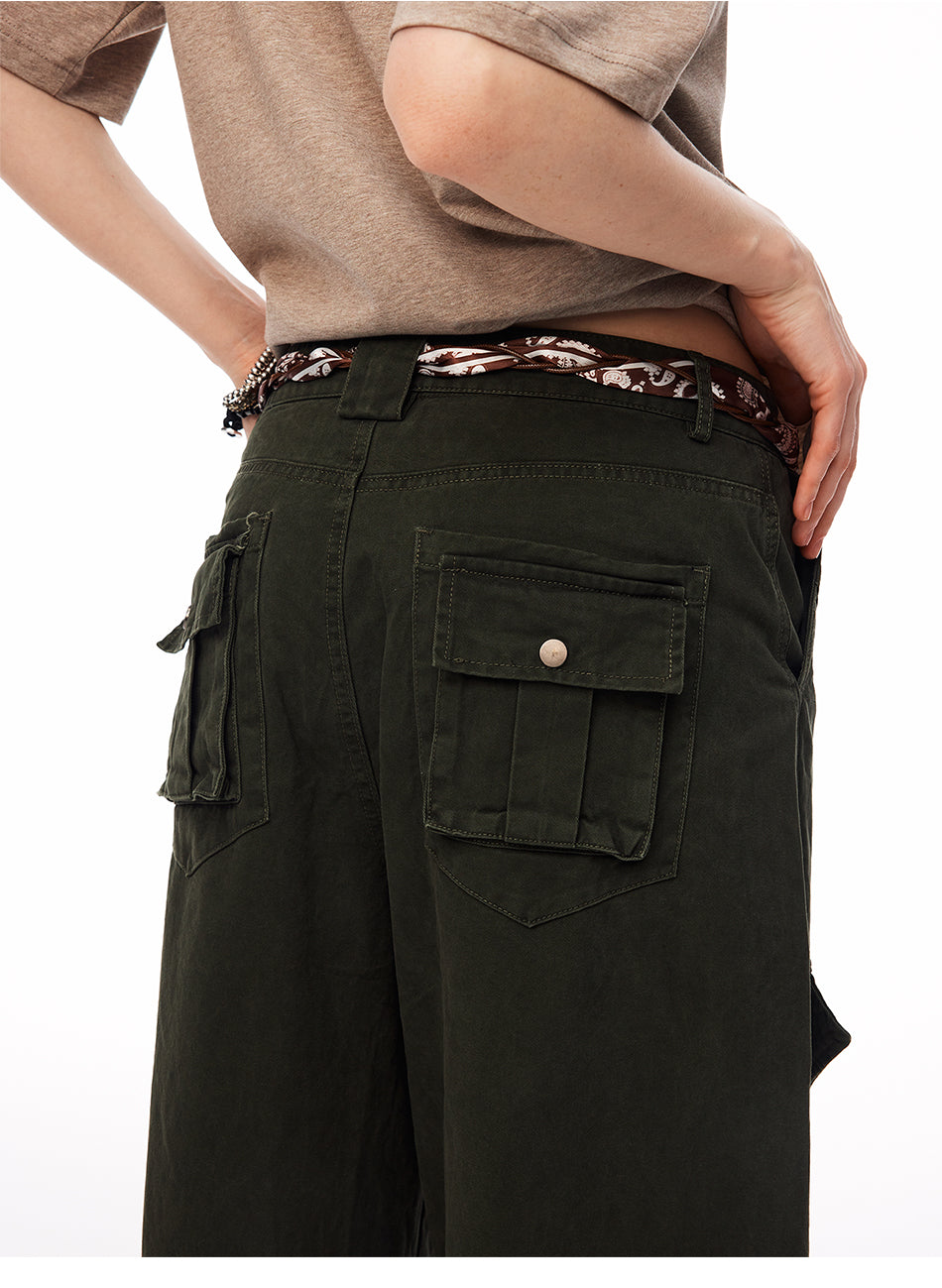 MADWITCH WASHED CURVED-LEG CARGO TROUSERS #5869