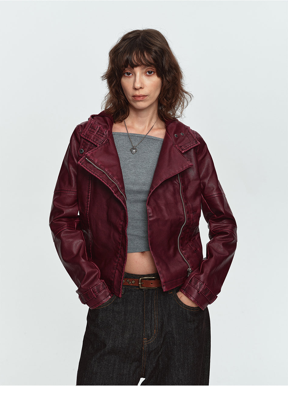 MADWITCH WASHED PU HOODED JACKET #L2026579