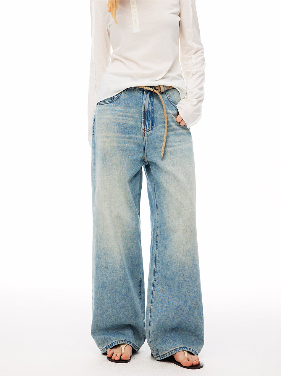 MADWITCH WASHED BUCKLE-BACK WIDE-LEG JEANS #CK9828