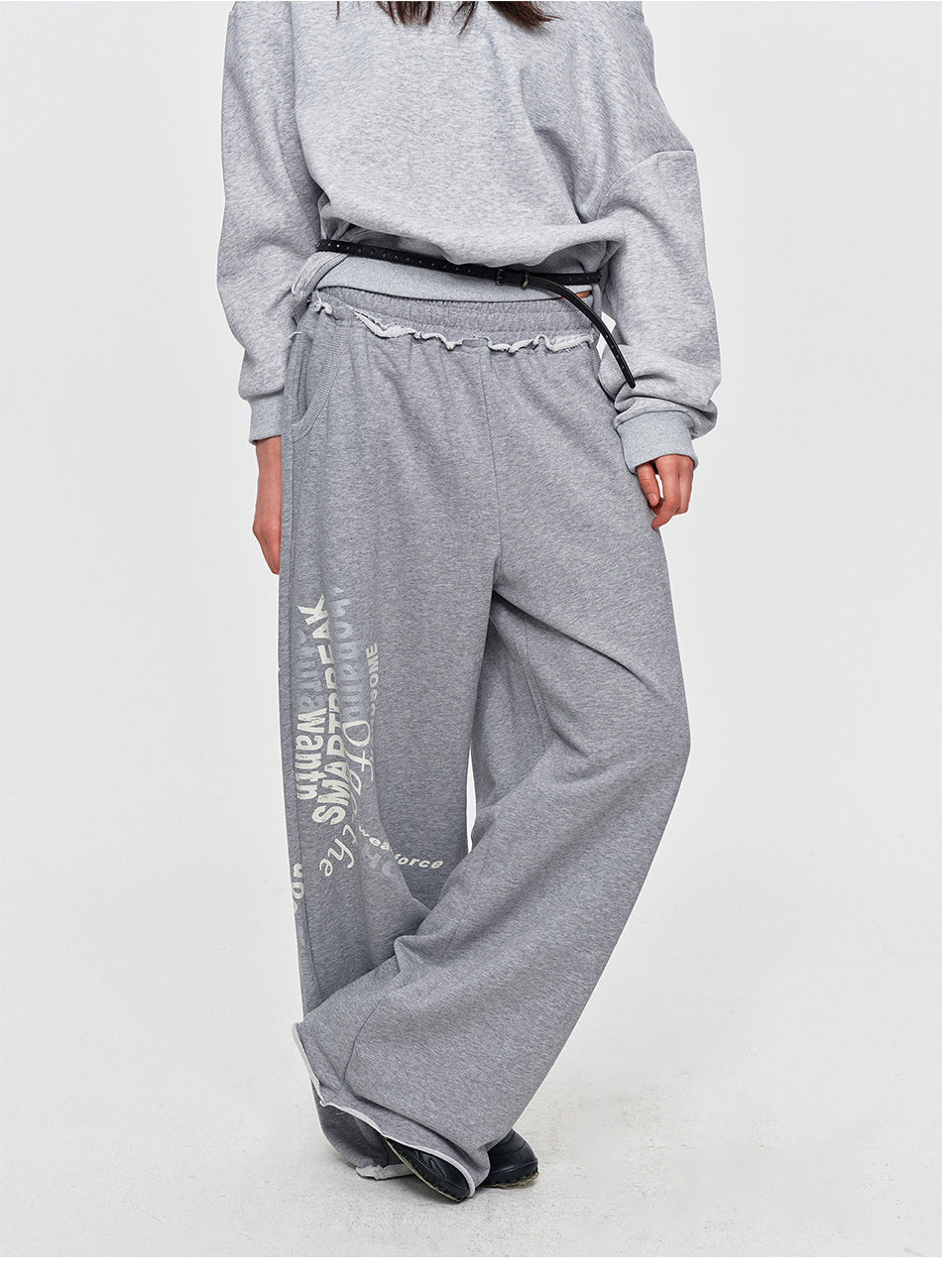 MADWITCH DISTRESSED GRAPHIC WIDE-LEG SWEATPANTS #C1035