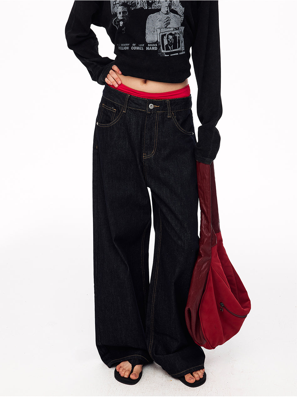 MADWITCH EMBROIDERED BACK-WAIST WIDE-LEG JEANS #WHOA158