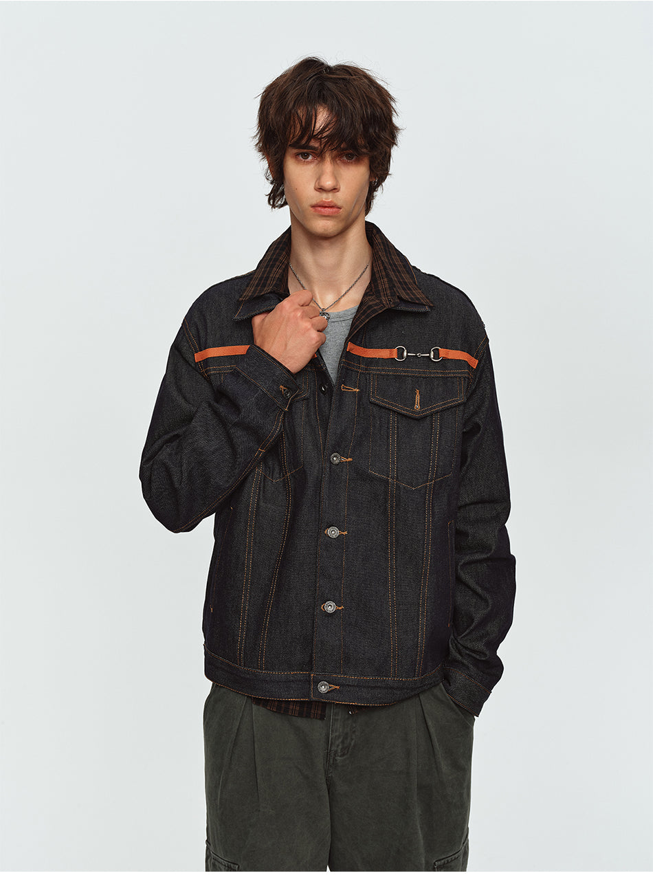 MADWITCH RAW-DENIM COLLARED CROPPED UTILITY JACKET #2606WT3040