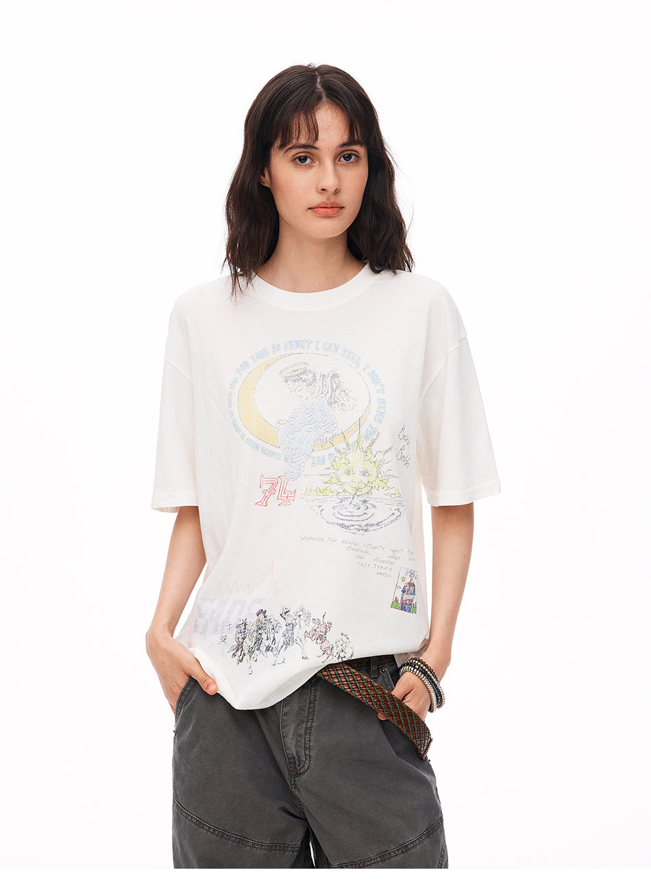 MADWITCH HAND-DRAWN ANGEL GRAFFITI WASHED TEE #TH151
