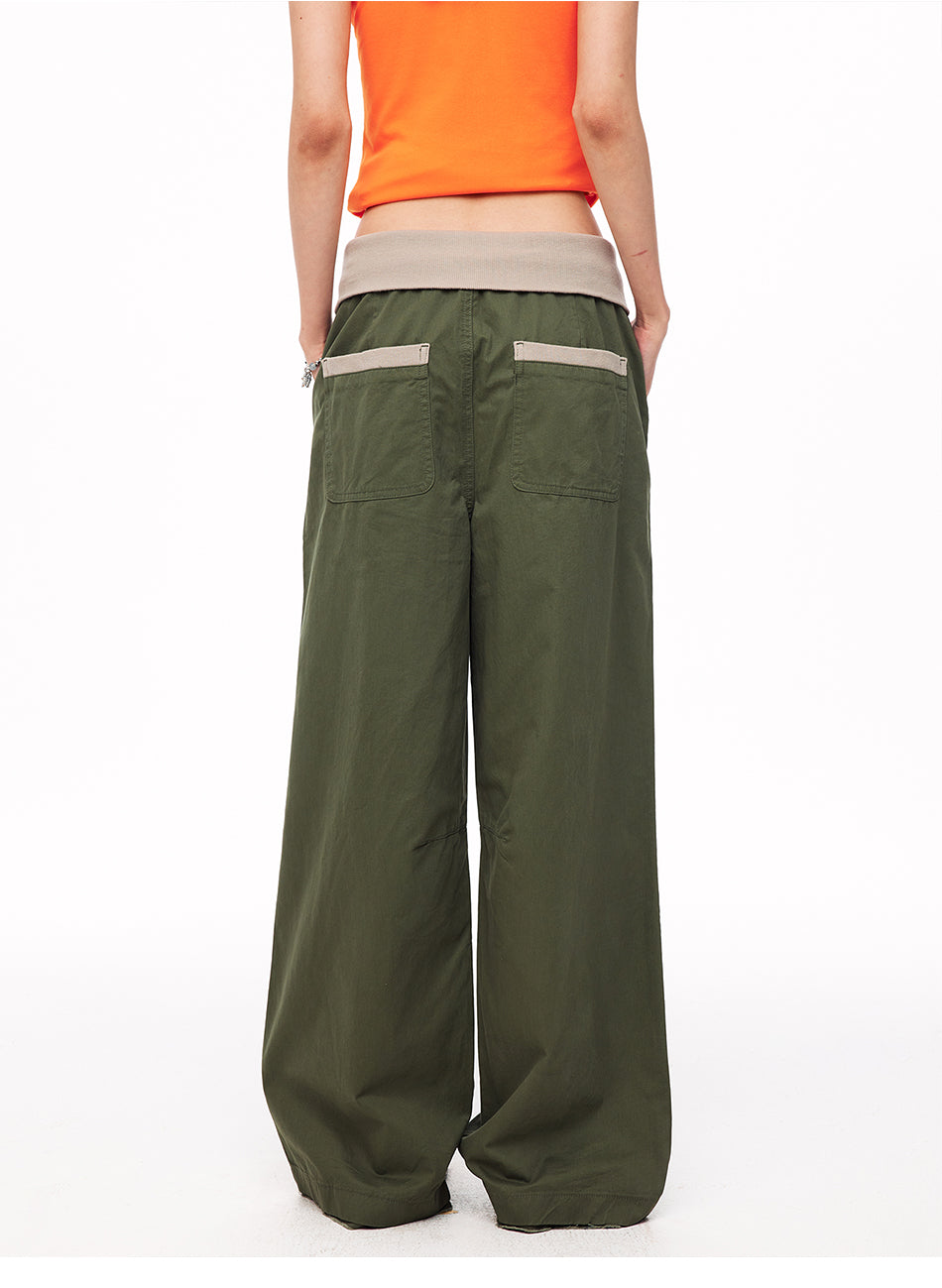 MADWITCH CONTRAST FOLD-OVER WAIST CARGO PANTS #CN61055