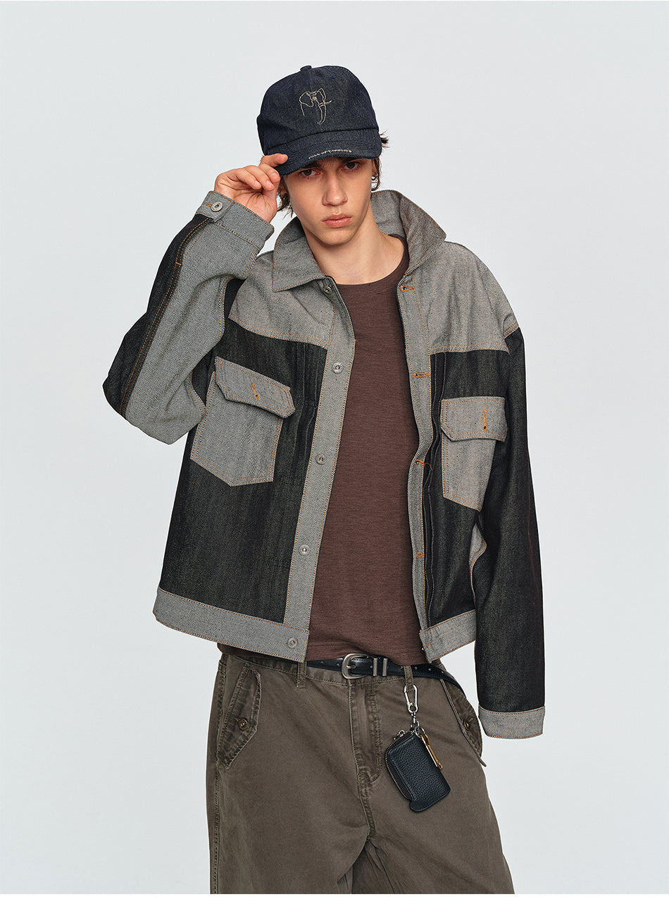 MADWITCH CONTRAST-COLLAR DUAL-POCKET CROPPED DENIM JACKET #2606WT3023