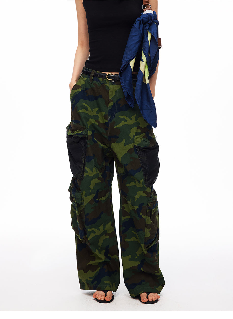 MADWITCH CAMO MESH-PANEL CARGO WIDE-LEG PANTS #CK61072