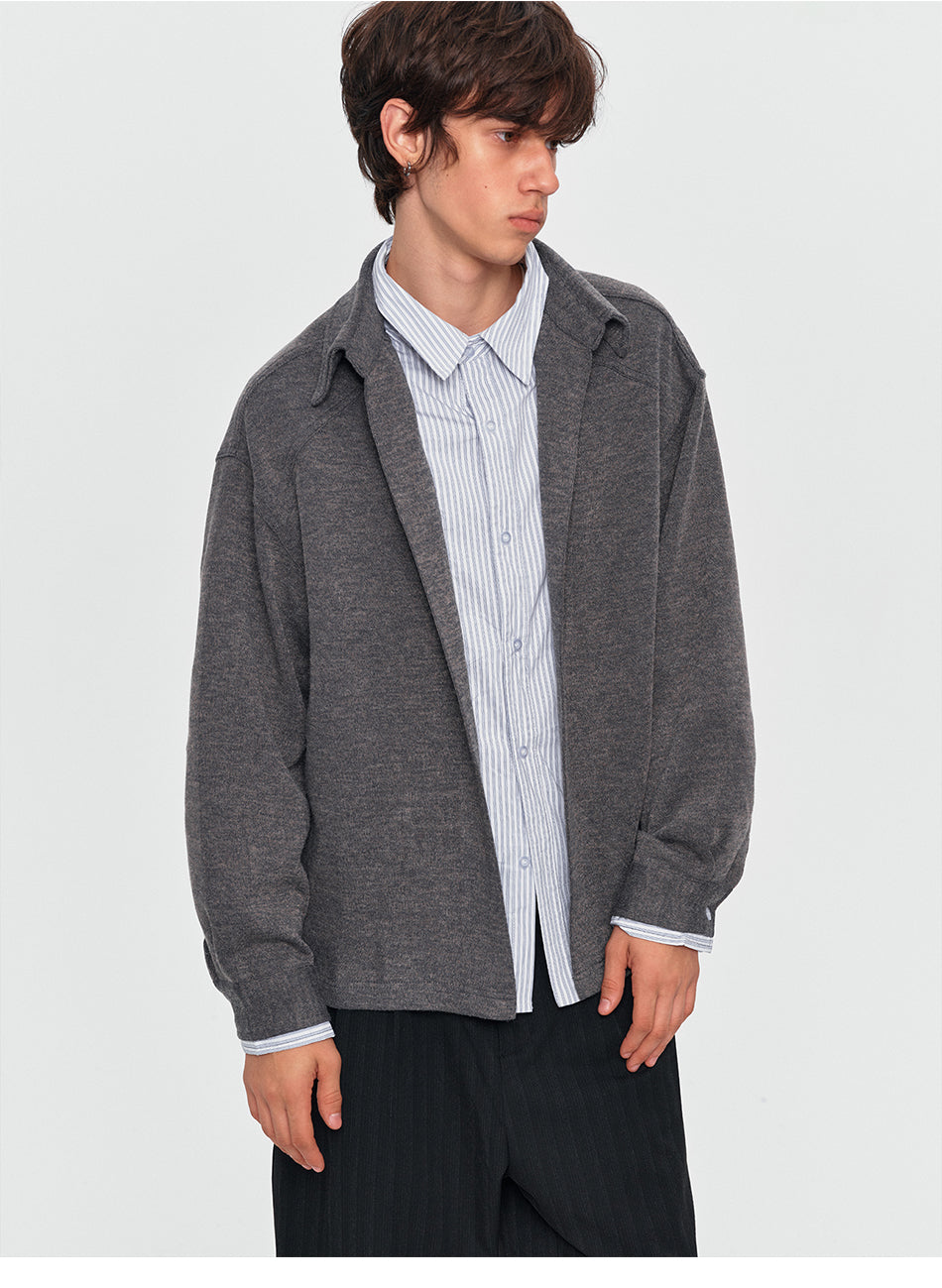 MADWITCH LAYERED BUTTONED COLLAR TEXTURED KNIT SWEATSHIRT #880813