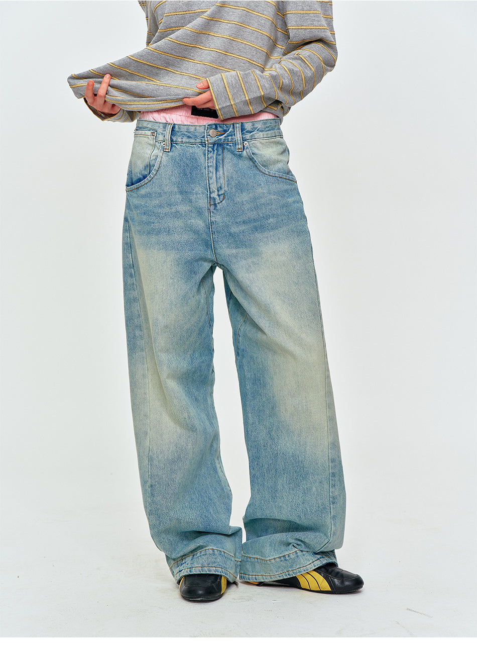 MADWITCH CINCH-BACK CURVED WIDE-LEG JEANS #CK9823
