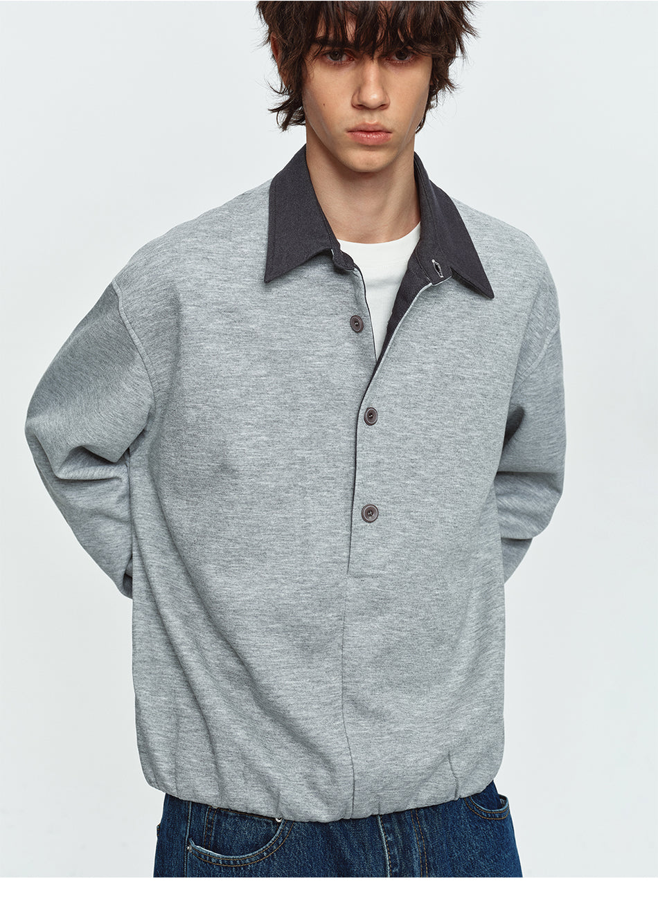 MADWITCH CONTRAST-COLLAR BUTTON-PLACKET CINCHED SWEATSHIRT #991399