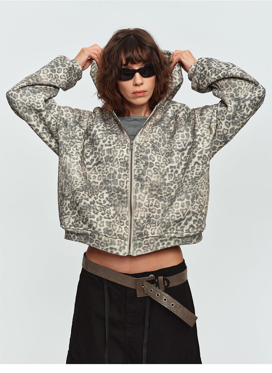 MADWITCH FADED LEOPARD-PRINT OVERSIZED ZIP HOODIE #AW26192
