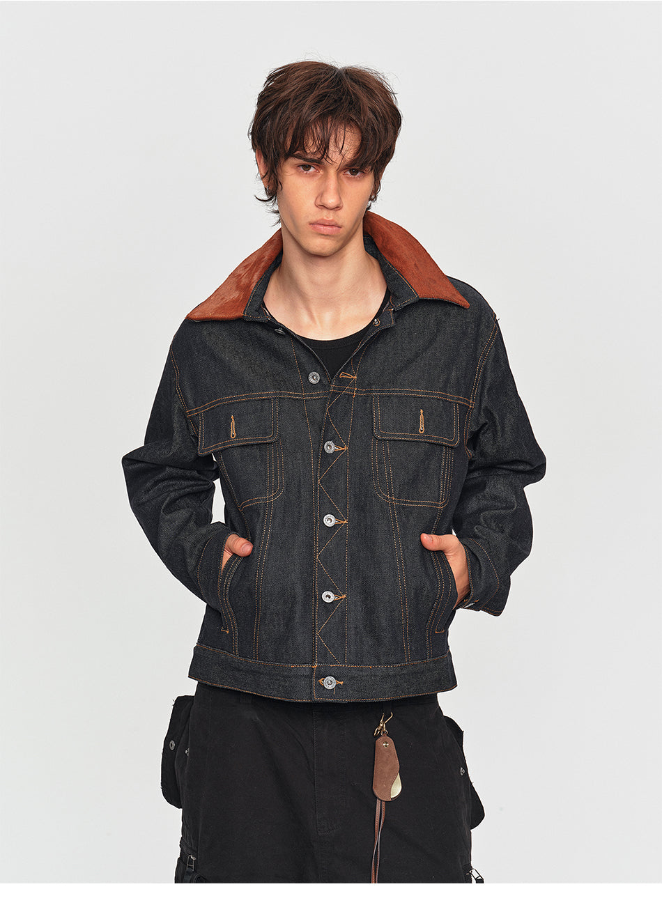 MADWITCH PONY-HAIR COLLAR DUAL-POCKET DENIM JACKET #2606WT3027