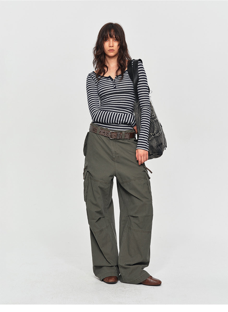 MADWITCH STRIPED LYOCELL HENLEY TEE #L2026530