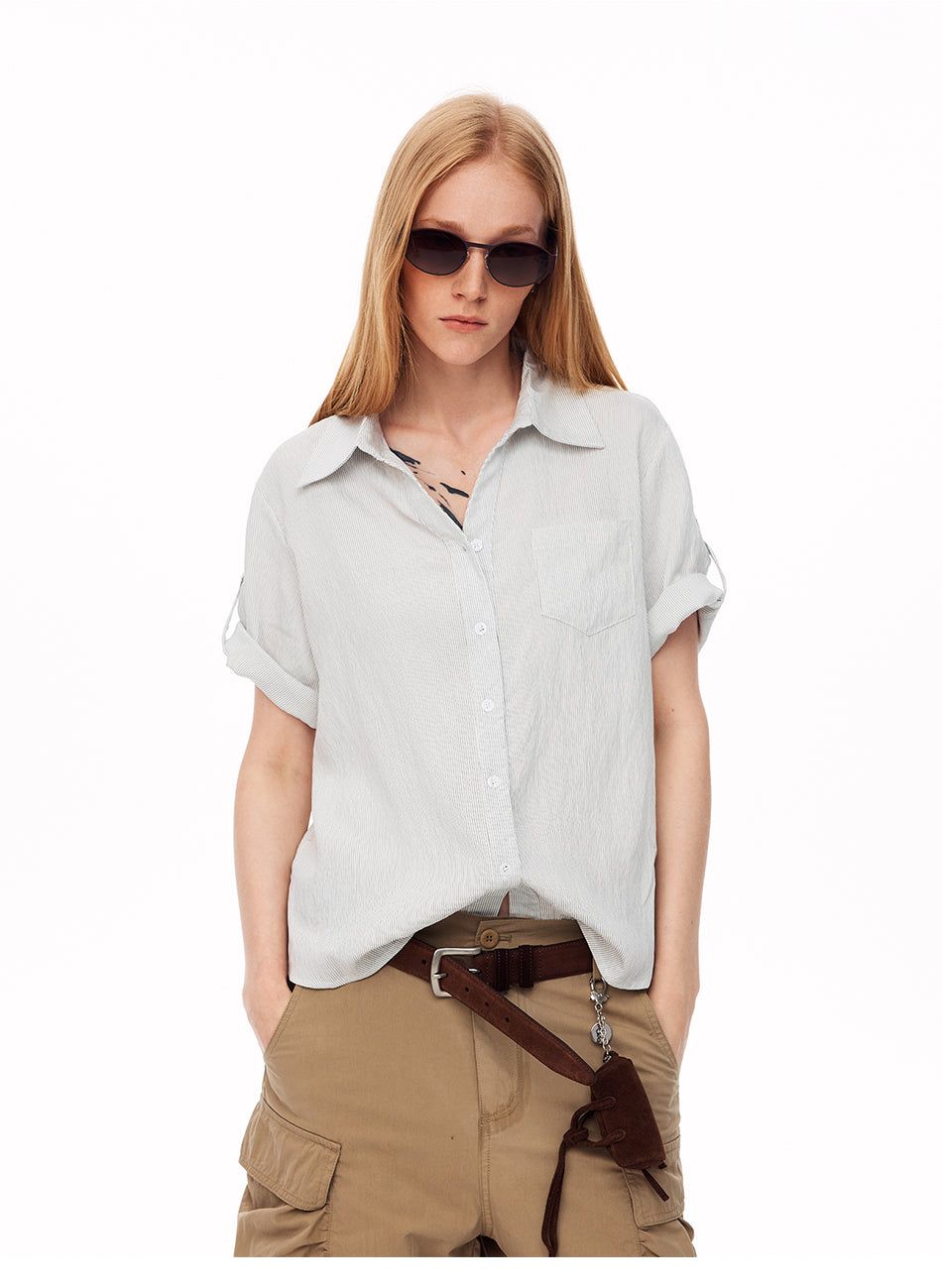 MADWITCH STRIPED TEXTURED SHORT-SLEEVE SHIRT #G26468