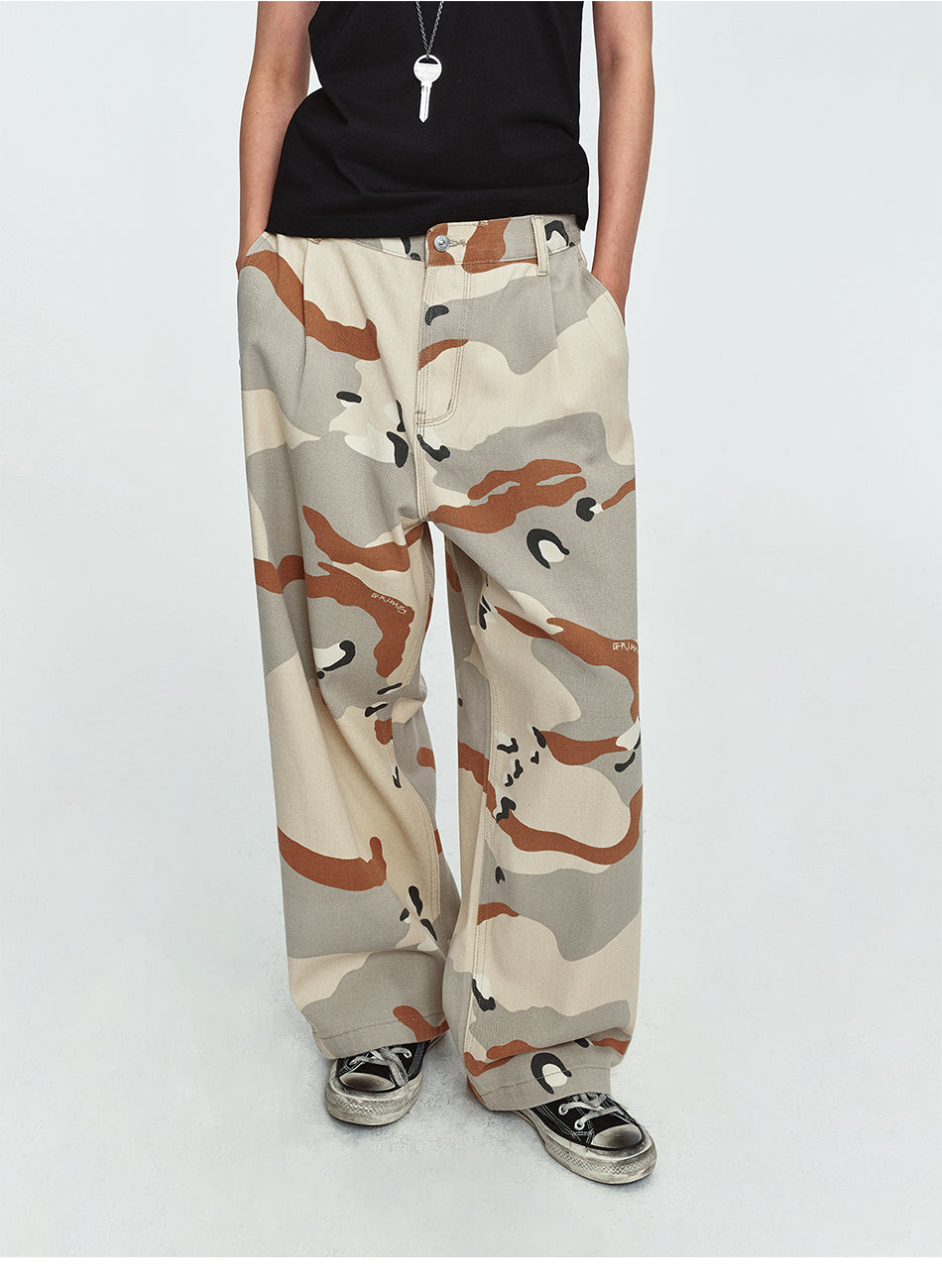 MADWITCH DESERT-CAMO WIDE-LEG RELAXED PANTS #Z353