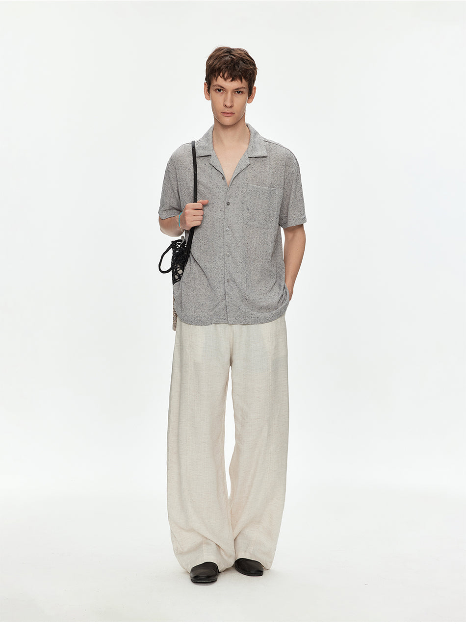 MADWITCH LINEN TEXTURE CUBA COLLAR SHIRT #C2651C26