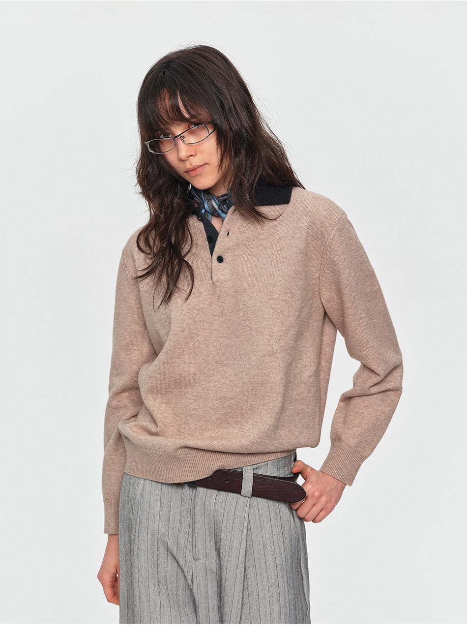 MADWITCH CONTRAST-COLLAR POLO KNIT SWEATER #46893
