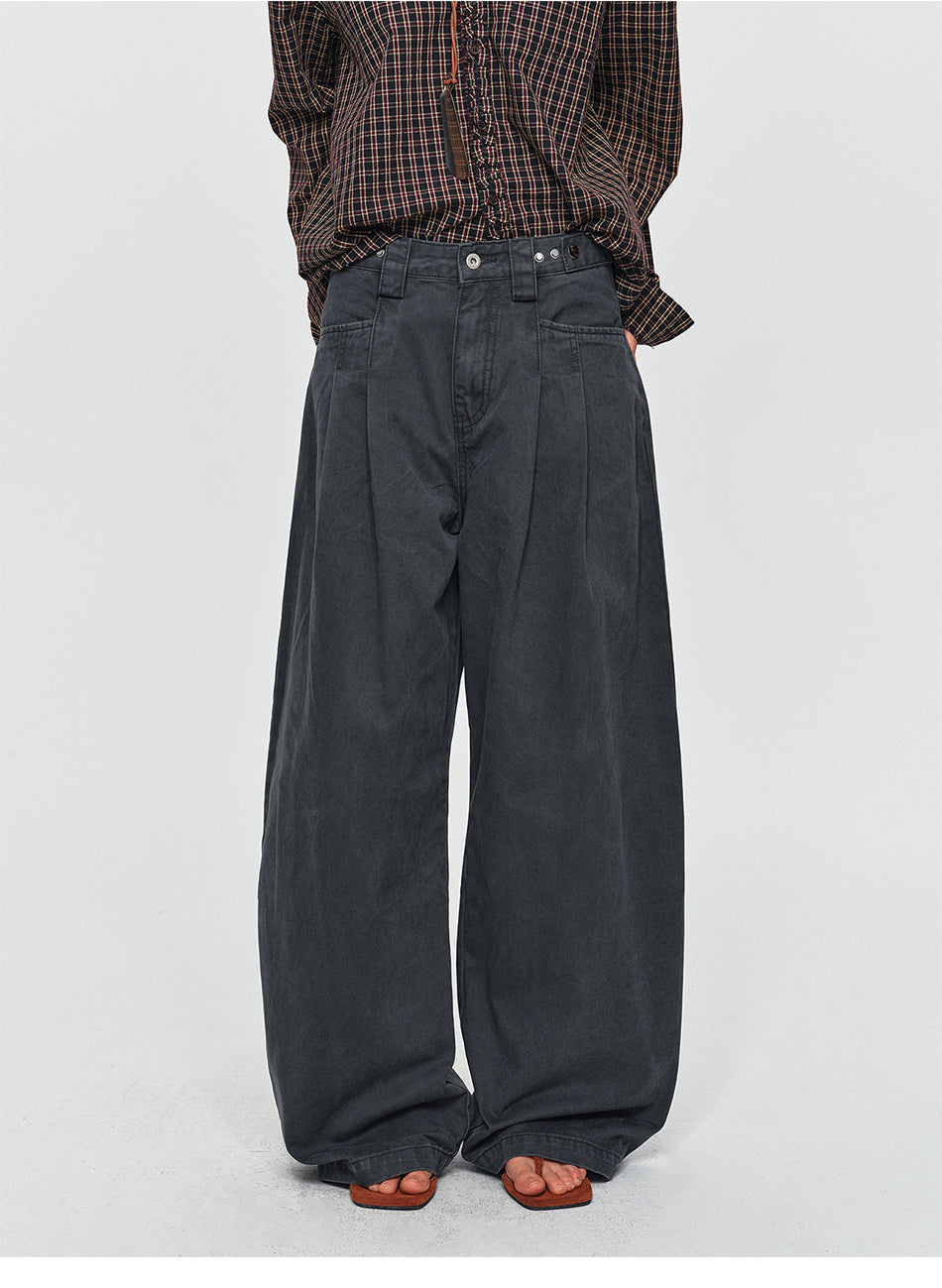 MADWITCH ADJUSTABLE PLEATED WIDE-LEG JEANS #DR6315