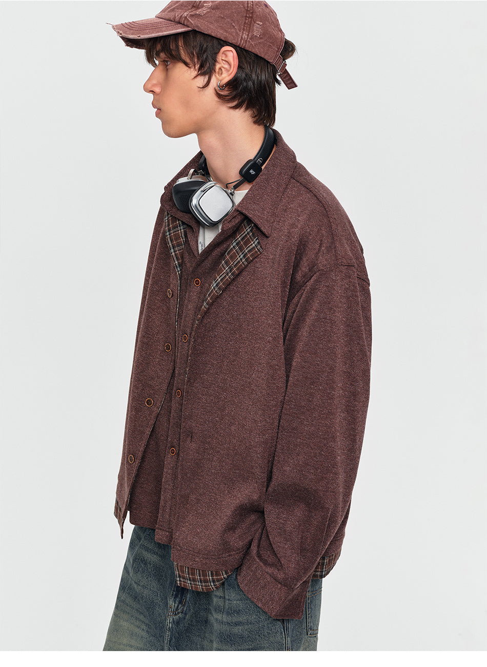 MADWITCH LAYERED PLAID-COLLAR BUTTONED SWEATSHIRT #880936