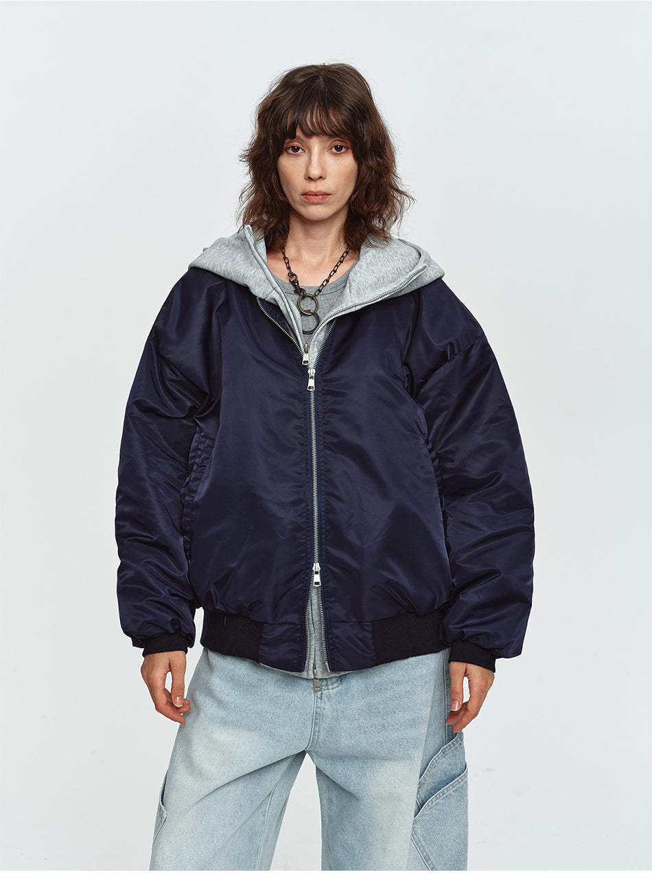 MADWITCH LAYERED HOODED DUAL-ZIP BOMBER JACKET #C2026382