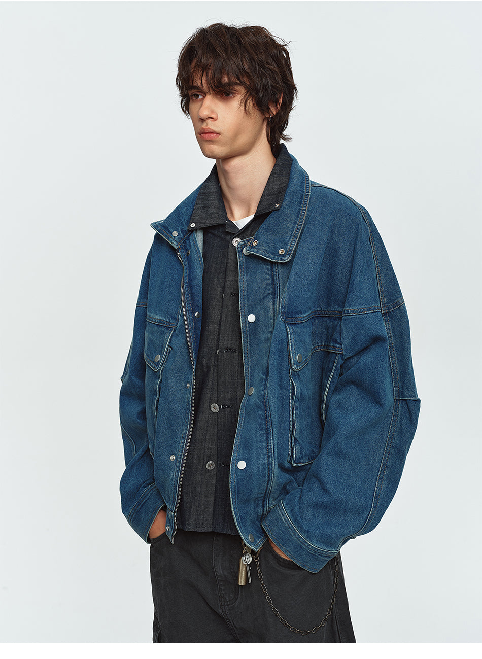 MADWITCH ELASTIC-HEM POCKETED COLLARED DENIM JACKET #AW26151