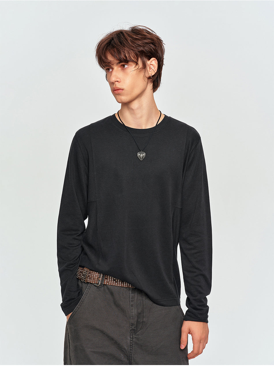 MADWITCH PANEL-CUT TEXTURED CREWNECK T-SHIRT #2605TX7056