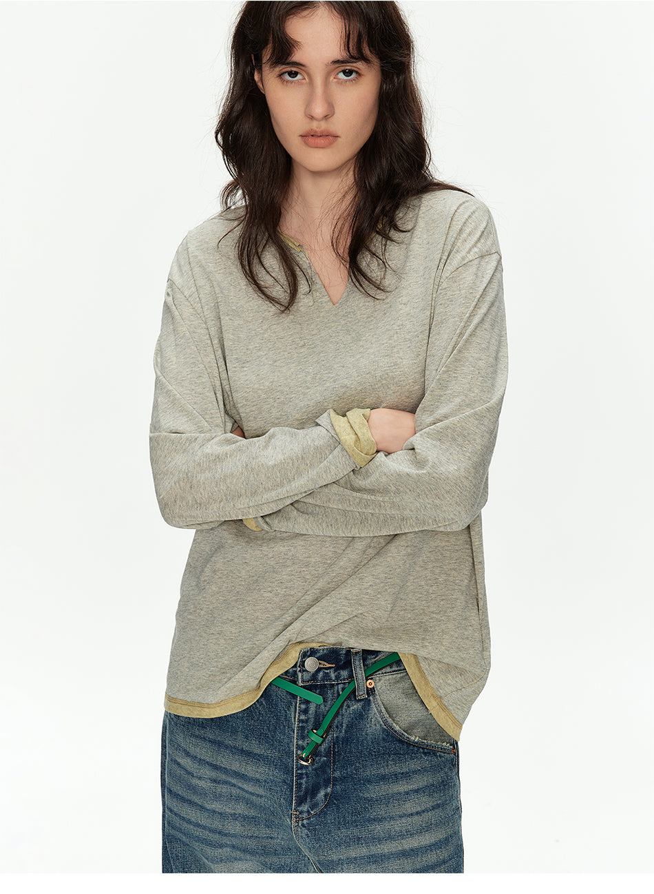 MADWITCH COLORBLOCK HENLEY LONG TEE #M1175