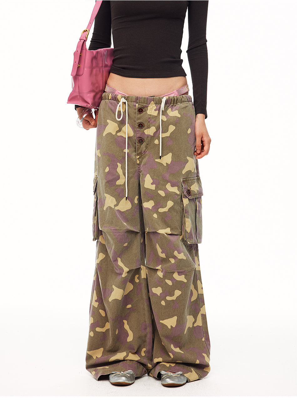 MADWITCH PURPLE CAMO MULTI-POCKET CARGO TROUSERS #CK61078