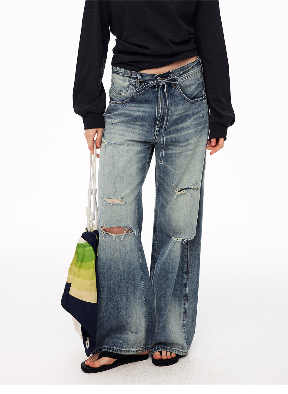 MADWITCH BELTED DISTRESSED CURVED JEANS #CK9836