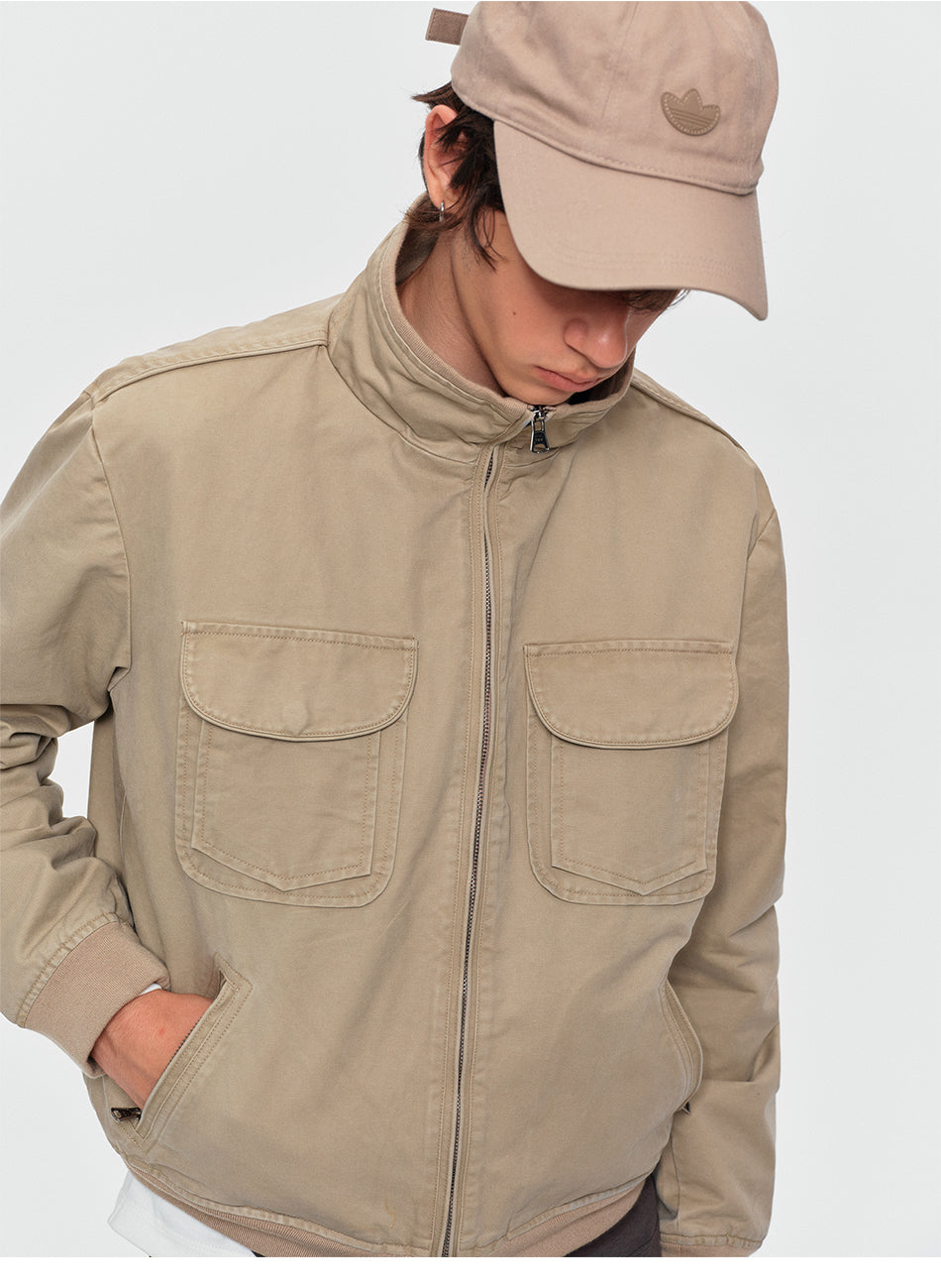 MADWITCH WASHED DUAL-POCKET STAND-COLLAR WORKWEAR JACKET #DY26043