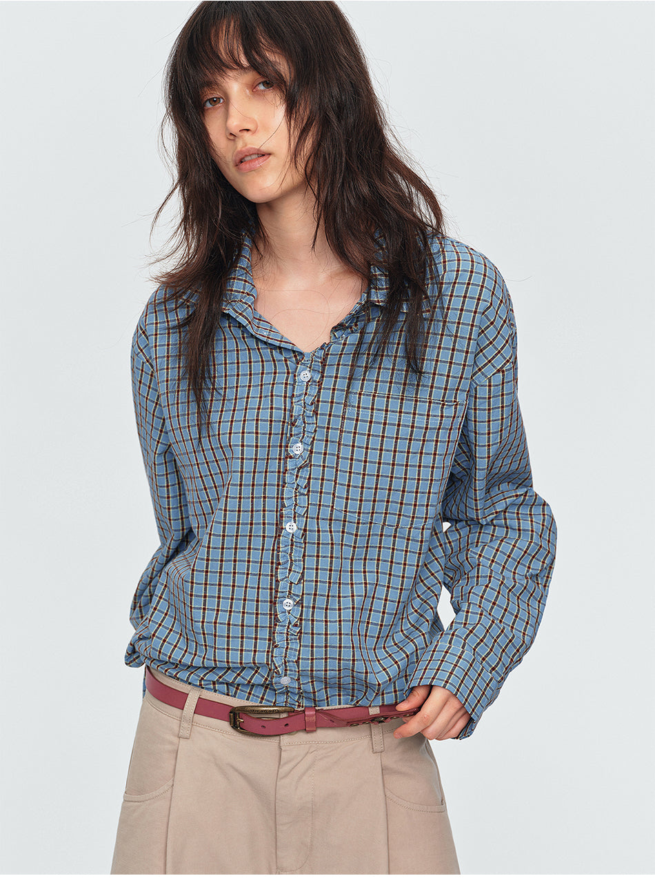 MADWITCH RUCHED PLACKET PLAID SHIRT #26090