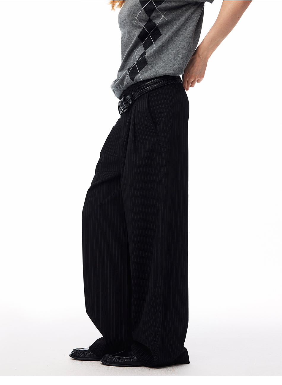 MADWITCH STRIPED PLEATED CURVED WIDE-LEG PANTS #CK61039