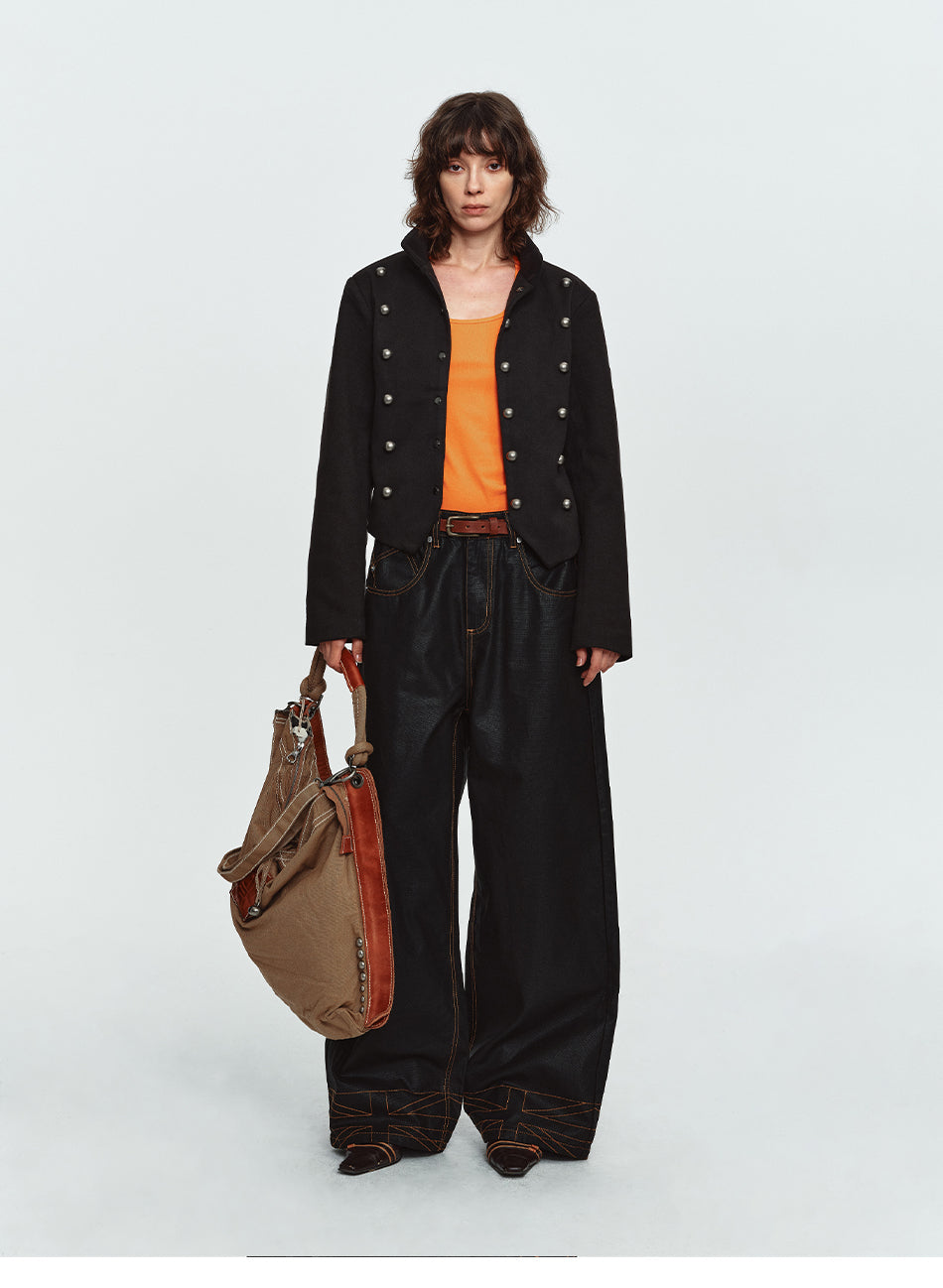 MADWITCH ASYMMETRIC-HEM CROPPED STAND-COLLAR JACKET #CW1385N