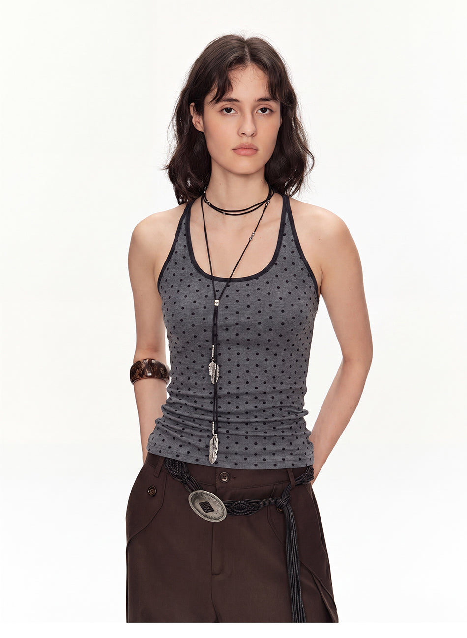 MADWITCH CONTRAST POLKADOT CRUNCHED TANK TOP #G26428