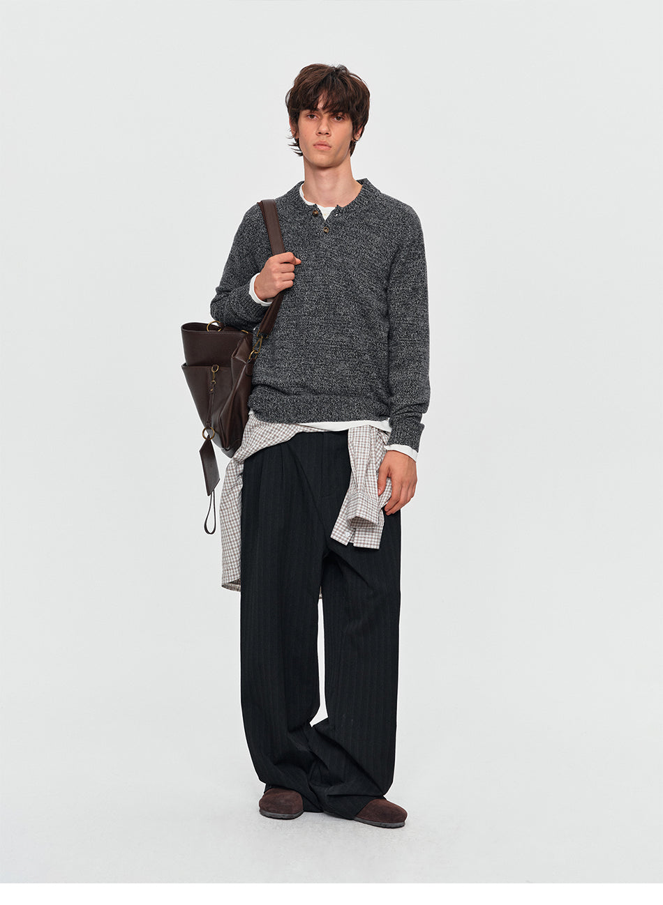 MADWITCH MARLED WOOL-BLEND HENLEY SWEATER #11817