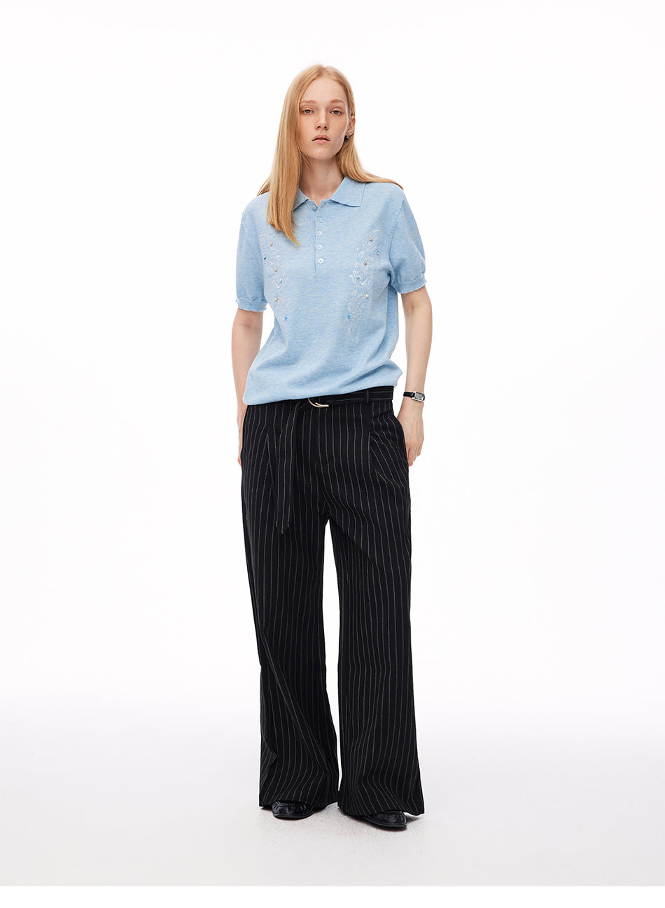 MADWITCH VINTAGE STRIPED BELTED WIDE-LEG TROUSERS #AW26170