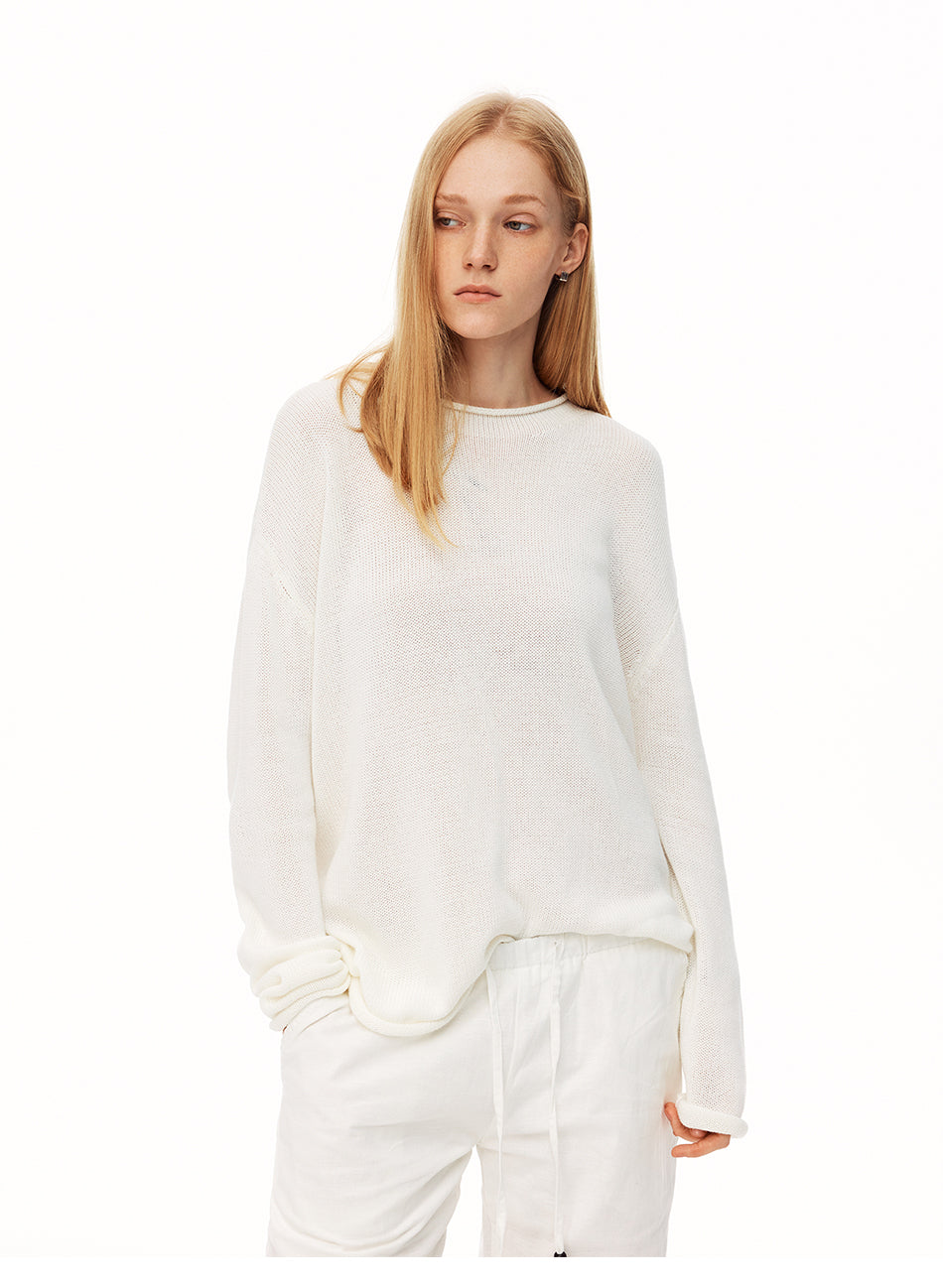 MADWITCH MINIMALIST MOCK NECK ROLL EDGE KNIT SHIRT #MYC021