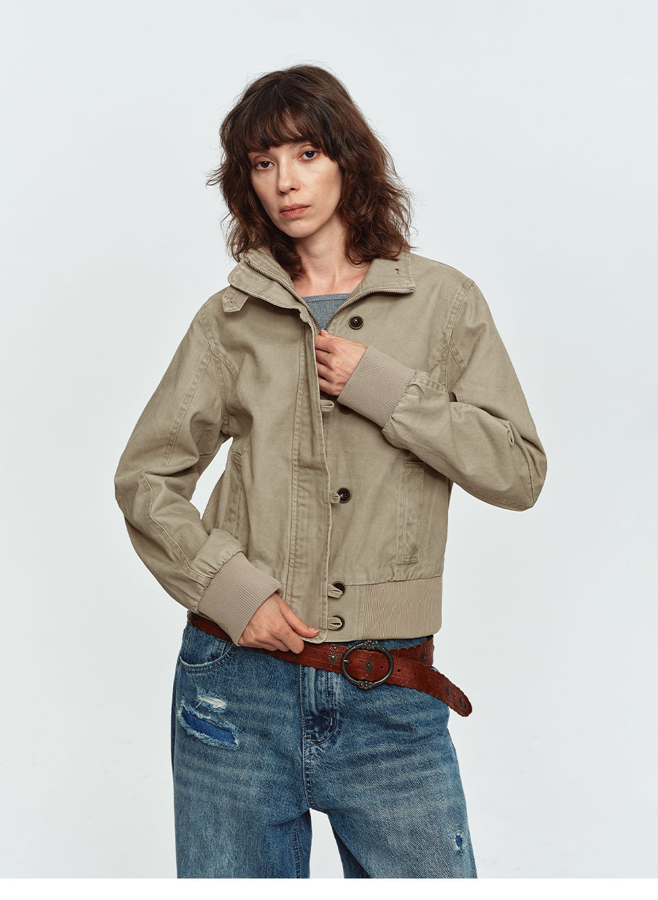 MADWITCH DRAWSTRING-BACK CROPPED STAND-COLLAR JACKET #N605