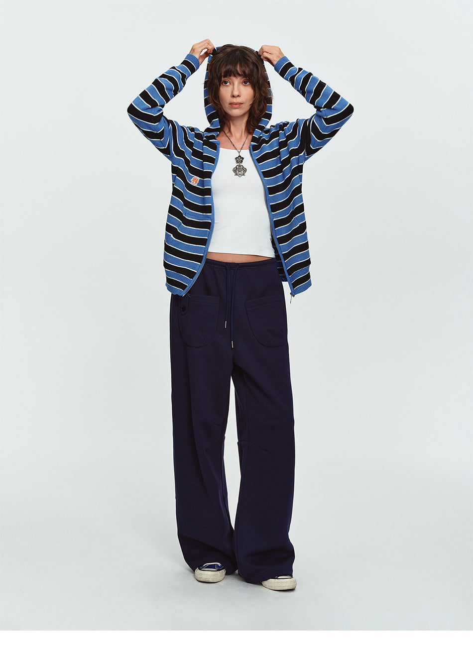 MADWITCH BUTTON-POCKET DRAWSTRING WIDE-LEG SWEATPANTS #C1079