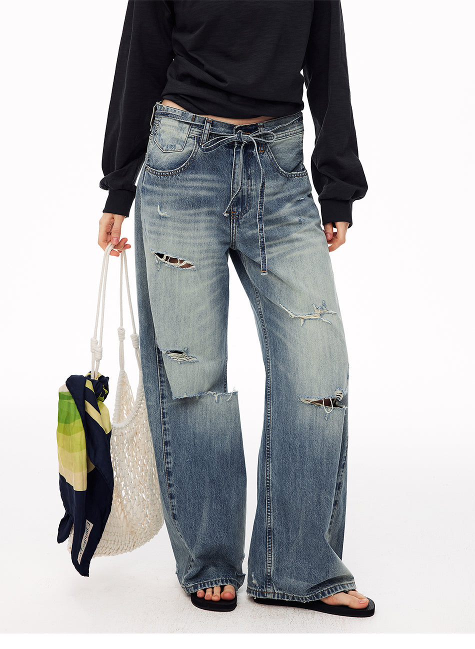 MADWITCH BELTED DISTRESSED CURVED JEANS #CK9836