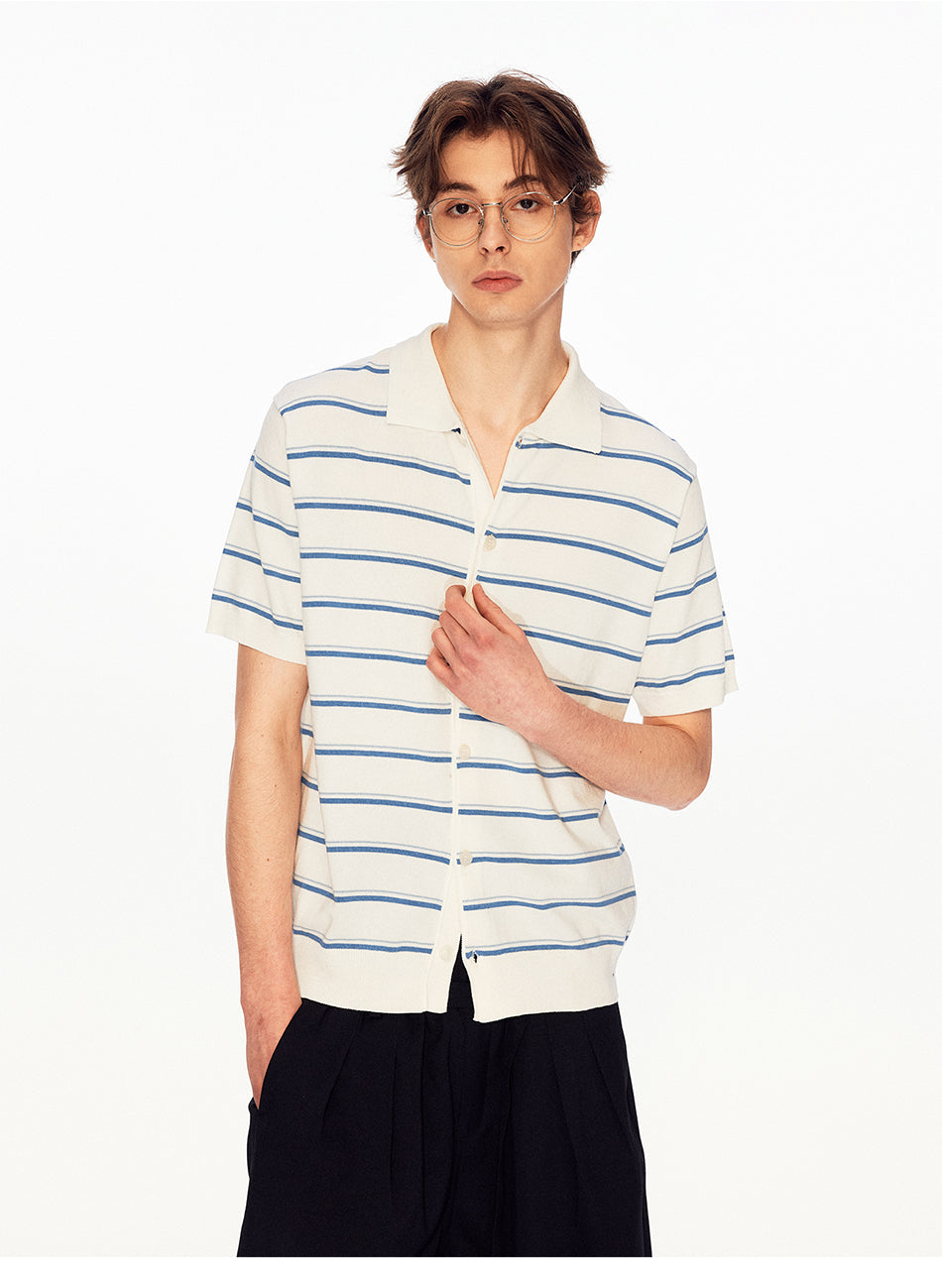 MADWITCH STRIPED LINEN POLO TEE #68693