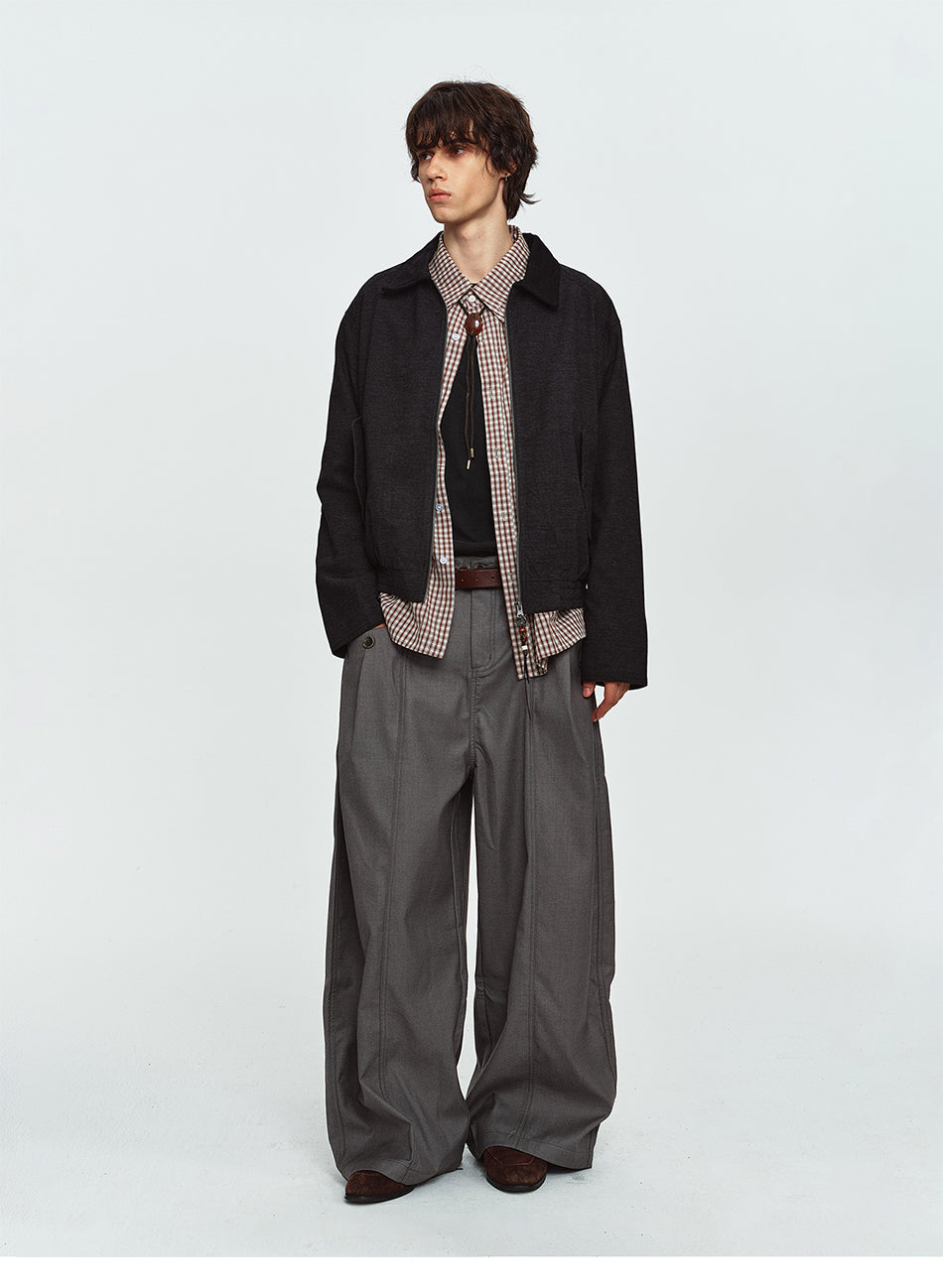 MADWITCH CONTRAST-COLLAR TWO-WAY-ZIP HARRINGTON JACKET #2606WT6067