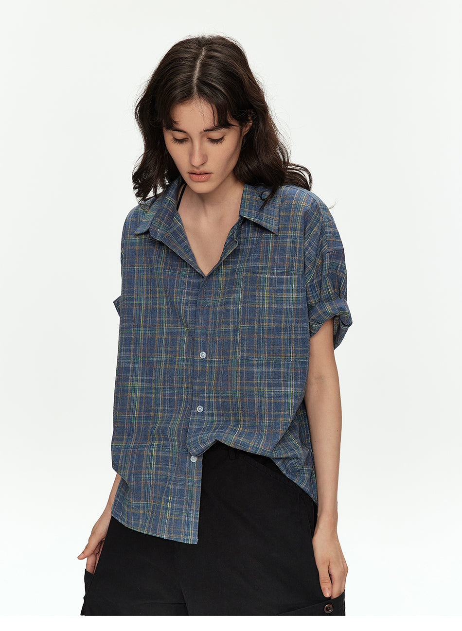 MADWITCH VINTAGE PLAID SHORT SLEEVE SHIRT #B171